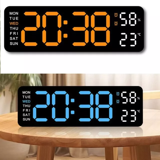 Digital LED Desk Alarm Clock Large LED Display Wall Clock Temperature Humidity