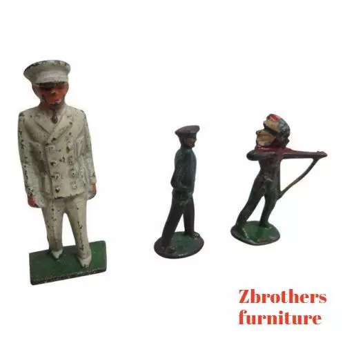 Rare Vintage 3 Piece Lead Toy Lot Military Indian Figure Antique Toys