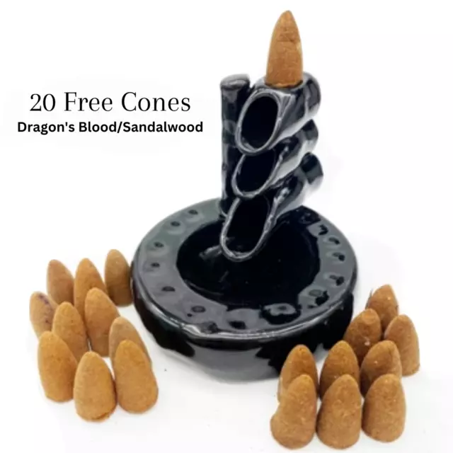 Ceramic Backflow Incense Burner Holder Waterfall & 20 Incense Cones Gift