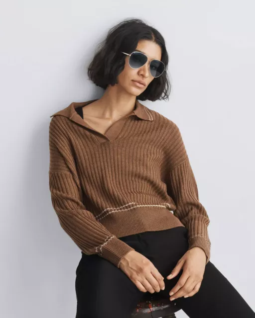 NWT Rag & Bone Women's Monti Extra Fine Merino Wool Polo Knit Sweater XS $295 2