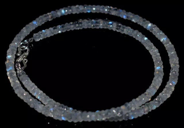 Rainbow Moonstone 925 Sterling Silver 18" Strand Necklace Round 4 mm Beads