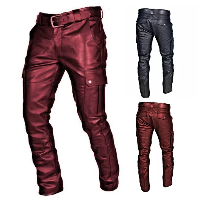 Uomo Pelle Pantalone Jeans Steampunk Gotico Rétro Moto Pantaloni ★