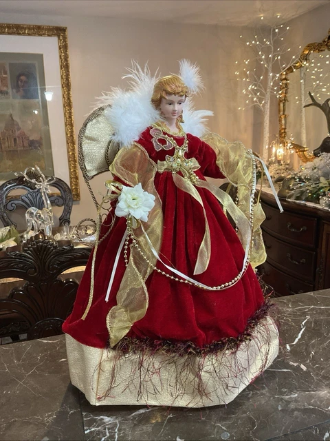 VICTORIAN CHRISTMAS ANGEL Tree Topper 15 Gold Red Velvet Gown victorian-christmas-angel-tree-topper-15-gold-red-velvet-gown