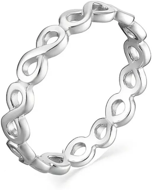 925 Solid Sterling Silver Infinity Stackable Ring Band for Women & Girls