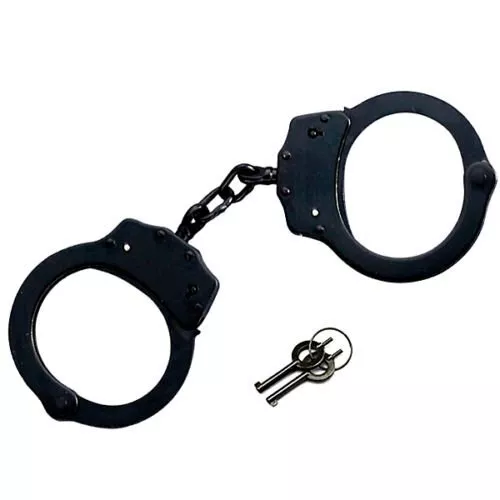 NICKEL PLATED DOUBLE LOCK POLICE HAND CUFFS + KEYS Security Law ...