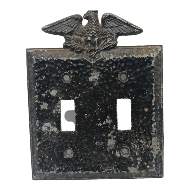 Vintage Brass American Eagle Double Light Switch Plate Cover Hammered Patina