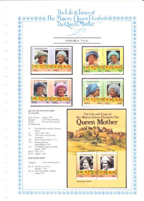 Nanumea Tuvalu - Set Of 8 Stamps On Card - Queen Mother - Format - 1985