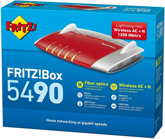 AVM FRITZ!Box 5490 Glasfaser / WLAN Router 1.300 Mbps / Fiber (20002747) 🔝