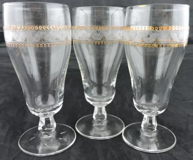 Vintage Mid Century Wine/Port Goblet Glass Set 3 Stemware Glassware Etched