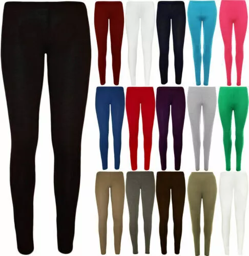 Ladies Womens Viscose Plain Stretchy Soft Leggings With Elasticated Waist Uk