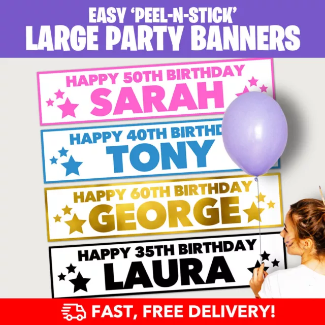 PERSONALISIERTES GEBURTSTAGS-/PARTYBANNER - JEDES ALTER! 16th18th 21st 30th 40th 50th