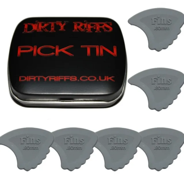 6 x Dunlop Nylon Fins Guitar Picks / Plectrums - 0.80mm In A Handy Pick Tin