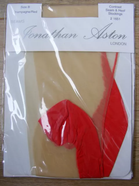 Jonathan Aston Nude/Red Contrast Seamed Stockings with Point Heel Medium