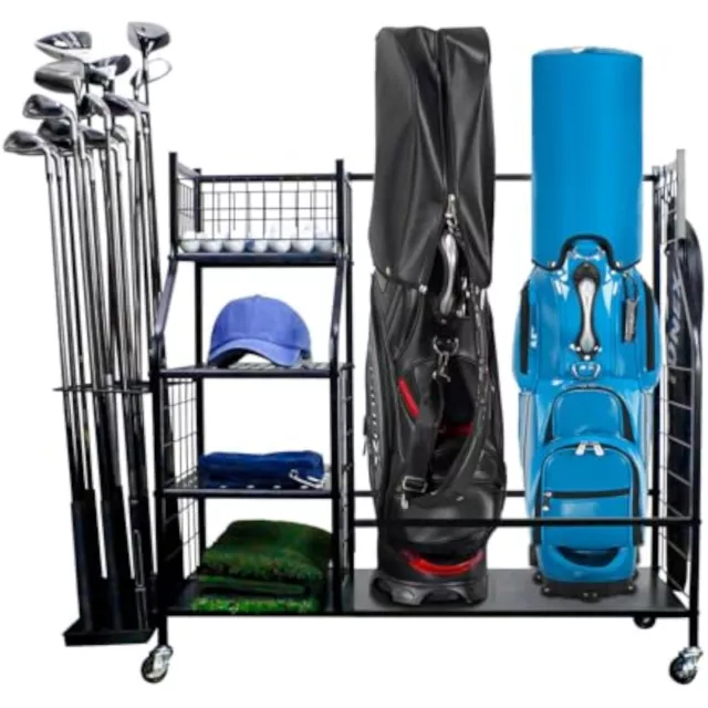 Golf Bag Organizer Golf Organizer for Garage Spacious Rack for 2 XL Golf Bags, 2