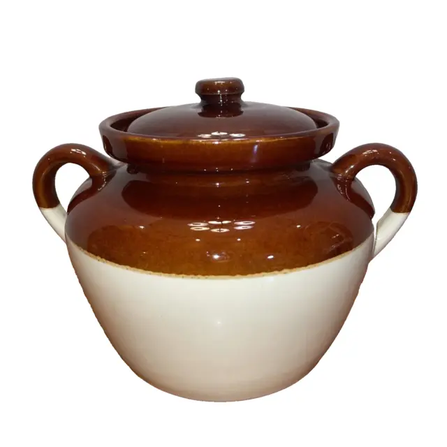 Vintage McCoy 1242 Bean Pot - Brown Ovenproof Double Handle Pottery with Lid