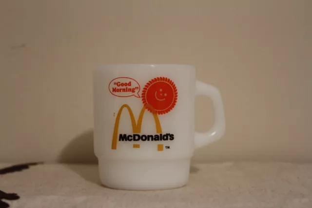 Vintage McDonalds Fire King Milk Glass Coffee Mug Good Morning Anchor Hocking