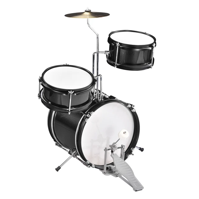 3pcs Junior Kid Children Drum Set Kit Sticks Throne Cymbal Bass Snare Seat Black