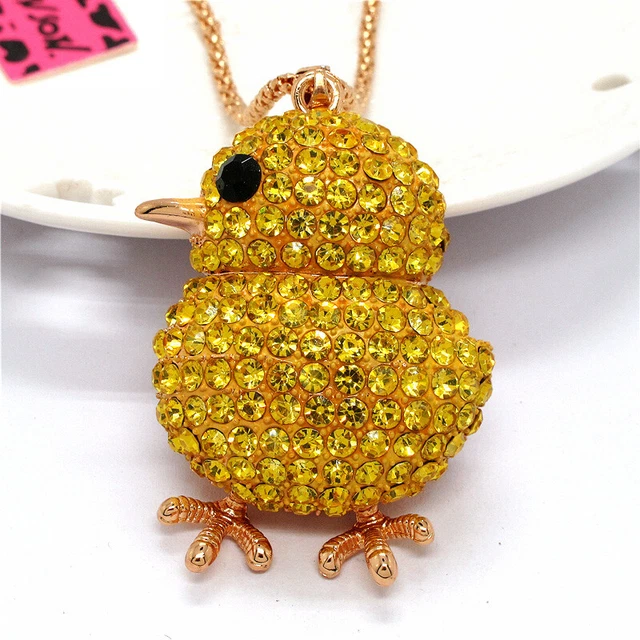 Betsey Johnson Yellow Rhinestone Lovely Chicken Pendant Chain Necklace Gifts