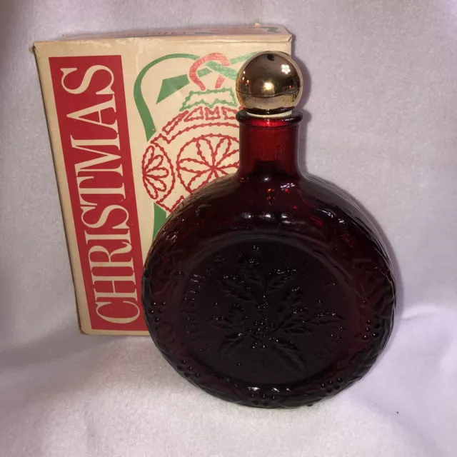 Wheaton Christmas Holly Ruby Red Glass Decanter Bottle 1973 Vintage Original Box