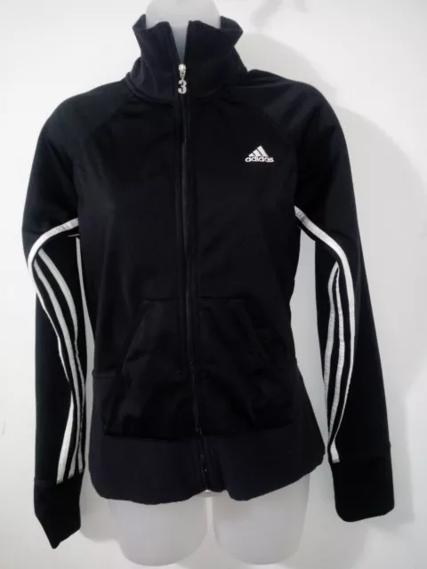 Kid's Girl's Adidas 3-Stripe Black Full-Zip Track Jacket Size M: