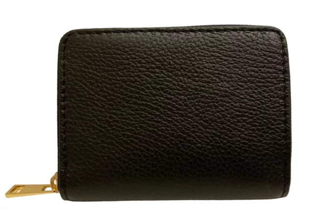 Ladies Black Medium Zip Around Pebbled Leather Wallet - Made In Italy
