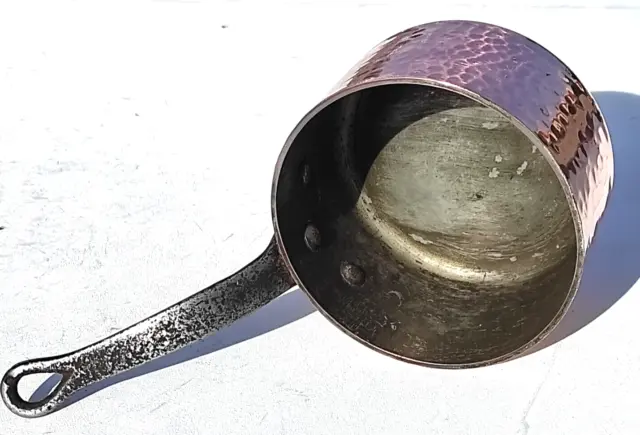 Vintage 5.7inch French Copper Saucepan Hammered Walls Tin Lining 2.5mm 3.3lbs