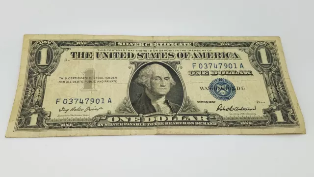 1957 Blue Seal $1 One Dollar Silver Certificate Bill - Old Paper Money