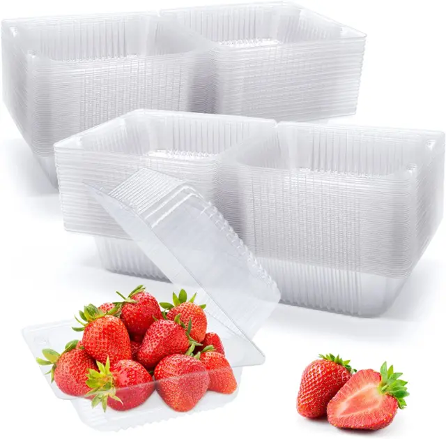 100 Pack Clear Plastic Take Out Container, Square Hinged Food Container, Dessert
