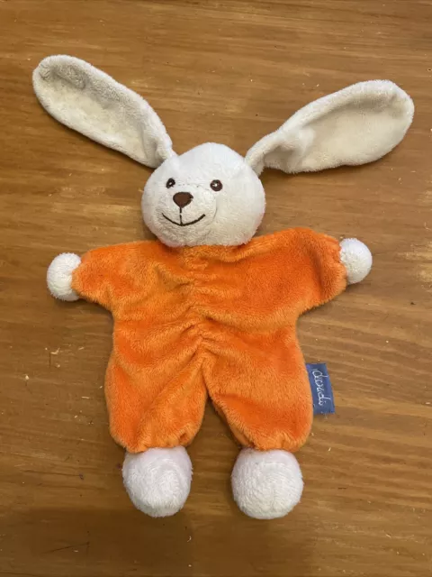 O/ Doudou Plat Doudi Lapin Chien Orange Blanc Ecru