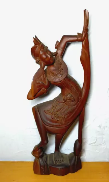 Vintage Indonesian? Hand Carved Wood Statue Goddess Female Abstract Jewels