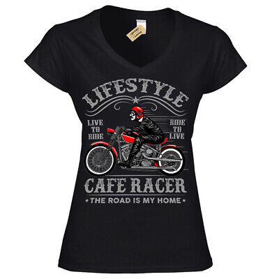 Stile di vita Biker T-shirt CAFE RACER Moto da Donna con Scollo a V