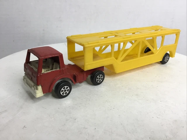 VINTAGE 1970 RED Yellow Tootsie Toy Truck with Transport Car Hauler