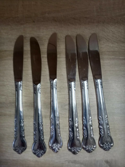 Lot Of 6 Vintage Rogers Co Stainless Korea Rose Dinner Knife 8.5"