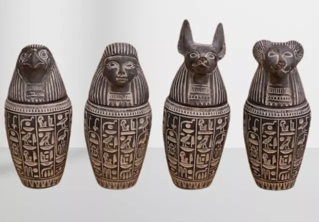 Rare Ancient Egyptian Antiquities Set 4 Canopic Jars Sons Of God Horus Egypt BC