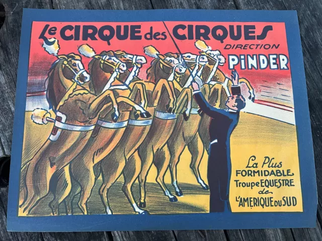 Affiche Cirque Lithographié Pinder  Rare Ancienne41x31 1945 Collection Deco