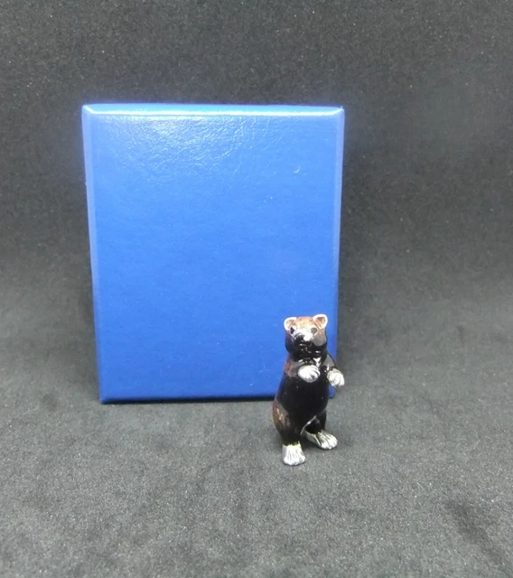 Saturno Solid Sterling 925 Hallmarked Silver & Enamel Miniature Baby Bear Figure