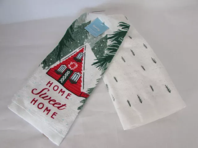 2 St Nicholas Square Bath Hand Kitchen Towels Home Sweet Home Winter Cabin Trees