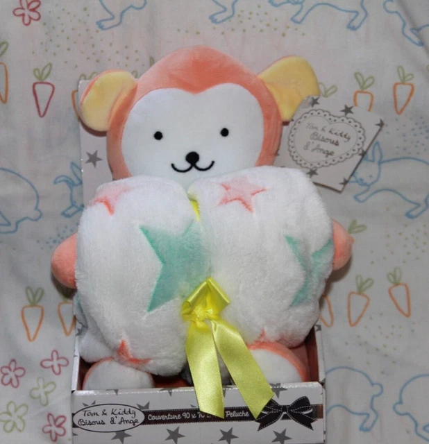 Doudou Peluche Tom & Et Kiddy Bisous D'ange Singe Orange Couverture Neuf Etiket