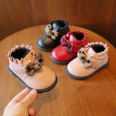 Girls Kids Baby Party Fur Lined Shoes Toddler Dress Snow Boots Soft Bow Pumps UK