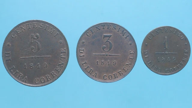 GOVERNO PROVVISORIO VENEZIA 5,3 e 1 CENTESIMO 1849 COIN CUOIO COLLEZIONE