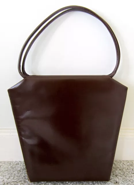 Vintage 1960s Brown Leather Unique-Shaped Handbag SYDNEY OF CALIFORNIA