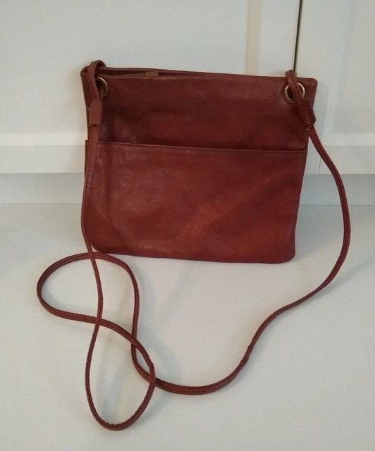 Margot New York Cognac Genuine Leather Slim Crossbody Shoulder Bag Classic Style
