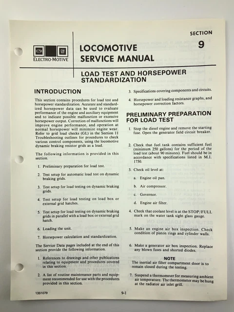 Load Test Horsepower Locomotive Service Manual SD40-2 1983 EMD AA256