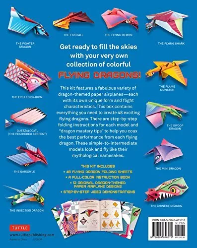 Flying Dragons Paper Airplane Kit: 48 Paper Airplanes 64 Page Instruction Book 1 2