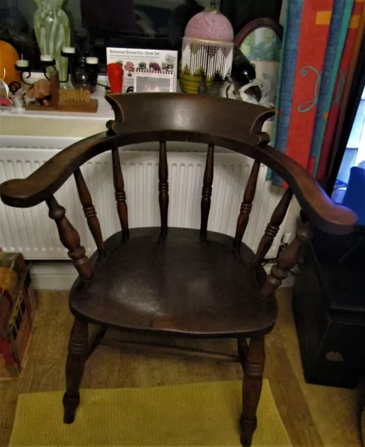 Victorian English 1870 19Th C Captains Bow Seat Smokers Chair