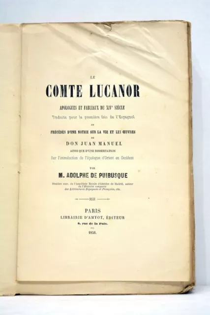 Livre Ancien Puibusque Le Comte Lucanor De L'espagnol 1854