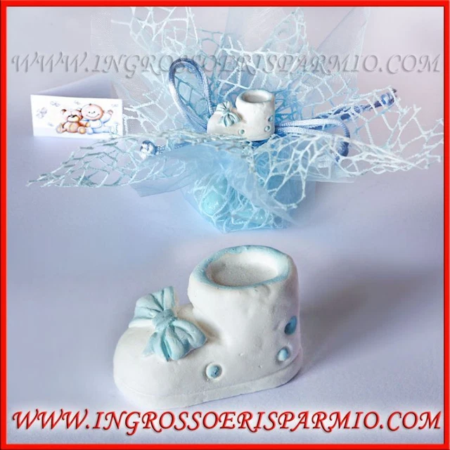 GESSETTI BABY SCARPETTE celesti bimbo ricordini confettate nascita