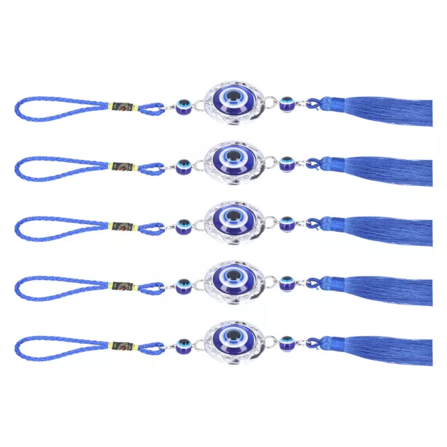 5x Evil Eye Pendant Coloured Glaze Blue Tassel Decor For Room Car(Round)