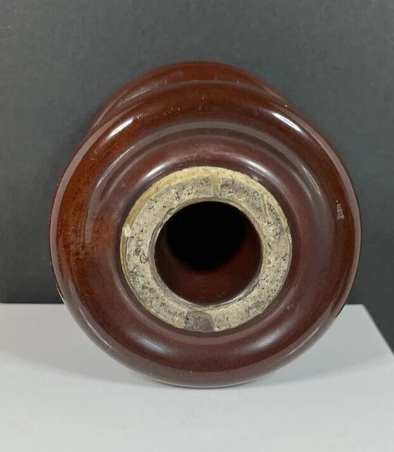 Vintage Brown Porcelain High Voltage Power Line Wire Insulator - Marked LM 6