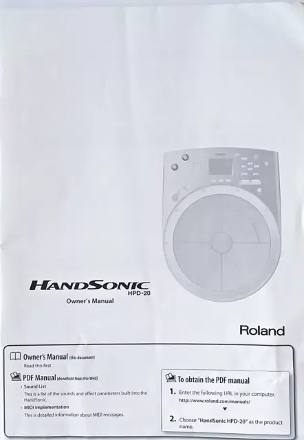Roland HPD-20 HandSonic Digital Drum / Percussion Original Owner's Manual Book.